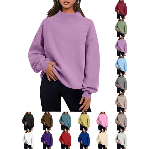 Sawvnm Sweatshirt for Women Mock Neck Sweatshirt Long Sleeve Pullover Casual Loose Fit Fleece Tops Soft Comfy Fall Winter Warm