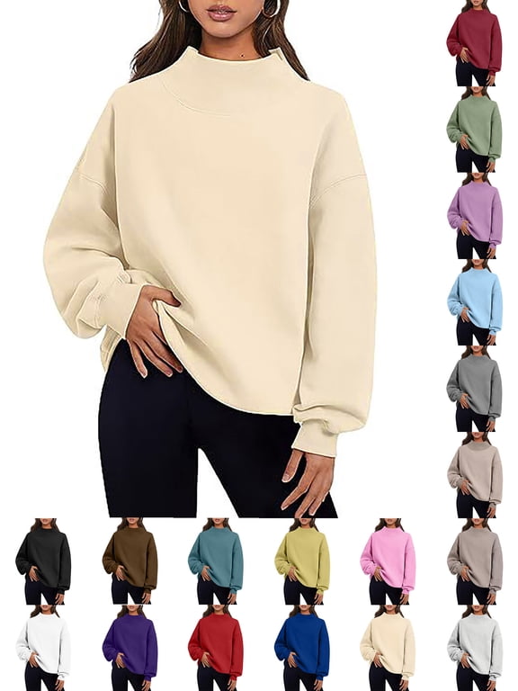 Sweatshirt for Women Mock Neck Sweatshirt Long Sleeve Pullover Casual Loose Fit Fleece Tops Soft Comfy Fall Winter Warm