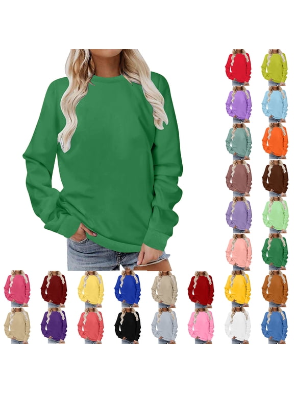 Sweatshirts for Women Women Long Sleeves Casual Shirts Color Round Neck Sweatshirt Crewneck Pullover Tunic Fall Winter Outfits Clothes