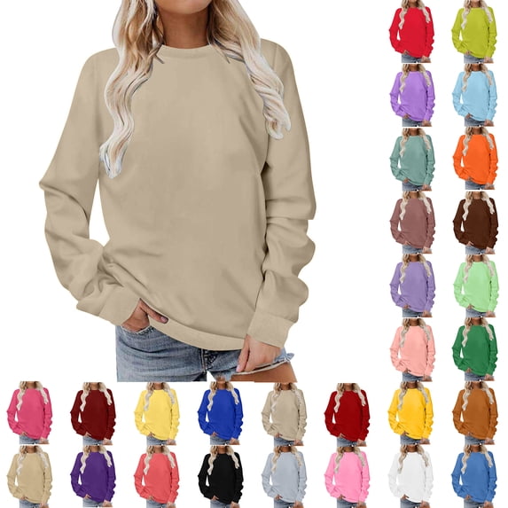 Sawvnm Sweatshirts for Women Women Long Sleeves Casual Shirts Color Round Neck Sweatshirt Crewneck Pullover Tunic Tops Fall Winter Outfits Clothes