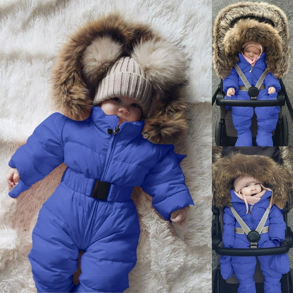 Sawvnm Toddler Snowsuits for 0-3 Months Infant Baby Boy Girl Romper Jacket Hooded Jumpsuit Warm Coat Outerwear Winter Snow Suits for Girls