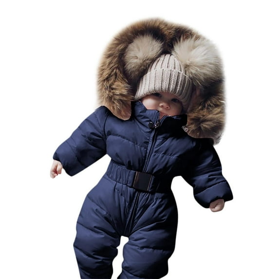 Sawvnm Toddler Snowsuits for 12-18 Months Infant Baby Boy Girl Romper Jacket Hooded Jumpsuit Warm Coat Outerwear Winter Snow Suits for Girls