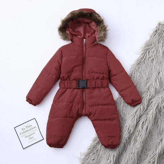 Sawvnm Toddler Snowsuits for 9-12 Months Infant Baby Boy Girl Romper Jacket Hooded Jumpsuit Warm Coat Outerwear Winter Snow Suits for Girls