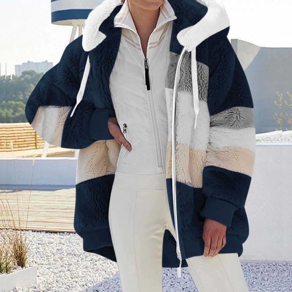 Livrdious Winter Long Coats for Women Plus Size Winter Warm Loose Plush Zip Hooded Jacket Coat Gifts Christmas Gift