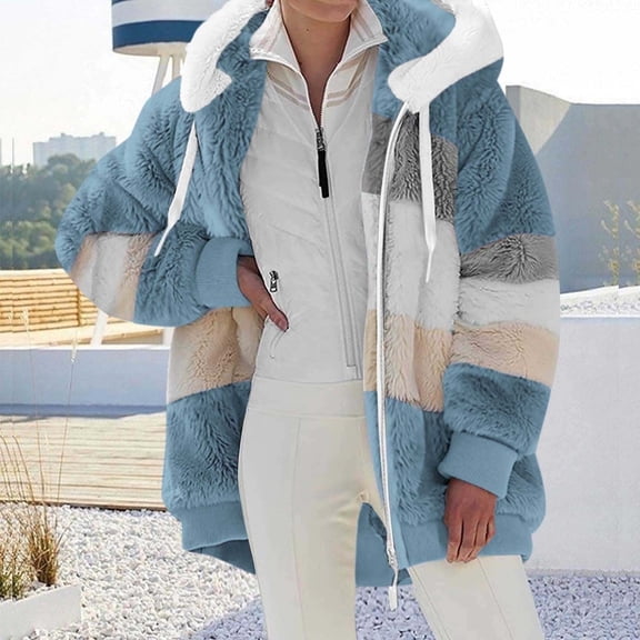 Livrdious Winter Long Coats for Women Plus Size Winter Warm Loose Plush Zip Hooded Jacket Coat Gifts Christmas Gift