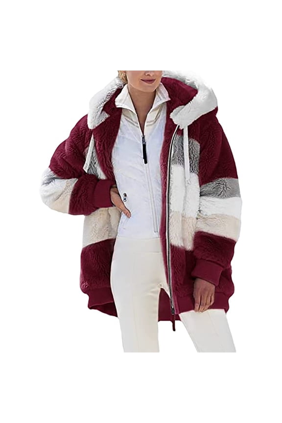 Winter Long Coats for Women Plus Size Winter Warm Loose Plush Zip Hooded Jacket Coat Gifts Christmas Gift
