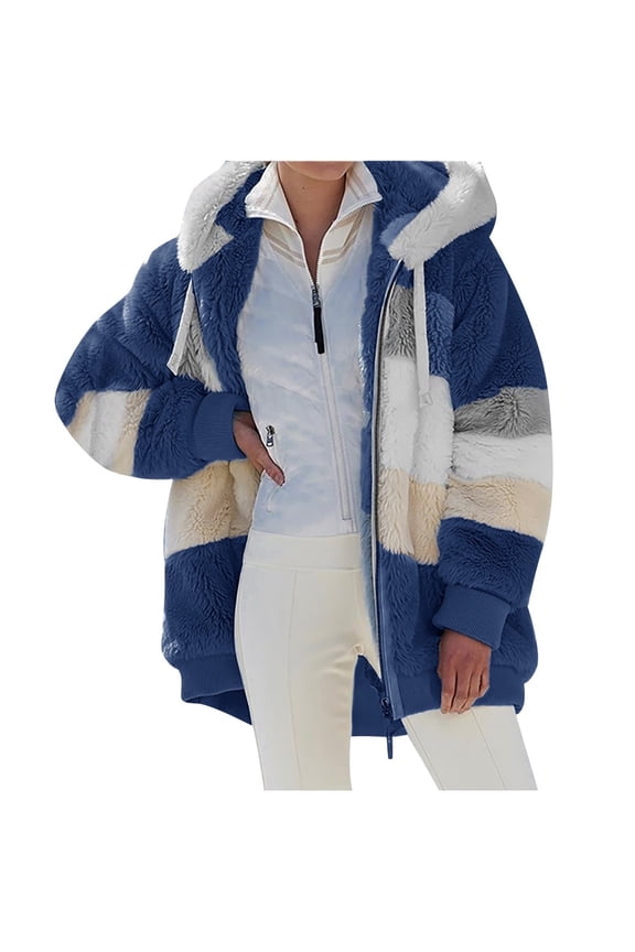 Winter Long Coats for Women Plus Size Winter Warm Loose Plush Zip Hooded Jacket Coat Gifts Christmas Gift