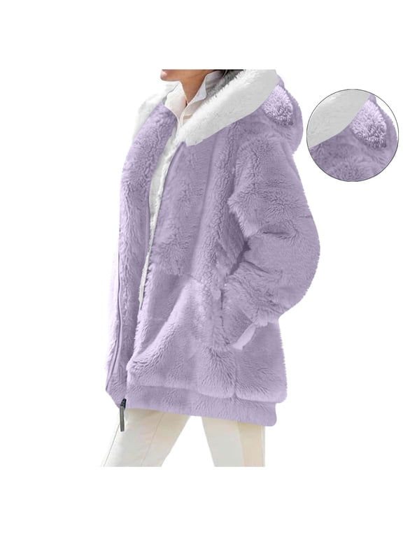 Winter Long Coats for Women Plus Size Winter Warm Loose Plush Zip Hooded Jacket Coat Gifts Christmas Gift