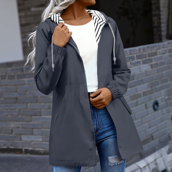 Sawvnm Christmas Women Solid Color Rain Jacket Outdoor Hooded Windproof Loose With Pocket Coat Rain Ponchos