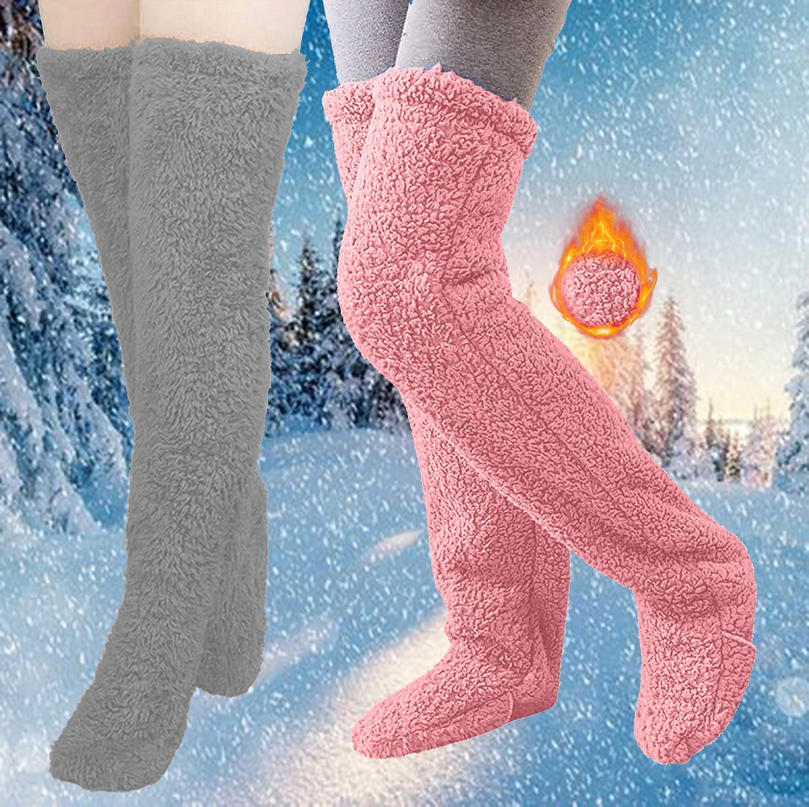 Sawvnm Women's 2 Pairs High Fuzzy Socks Over Knee Winter Leg Warmers