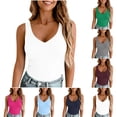 thumbnail image 1 of Sawvnm Women's Double Lined V Neck Tank Tops Summer Slim Fit Basic Sleeveless Shirts Cute Trendy Going Out Tops, 1 of 9