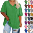 thumbnail image 1 of Spring Tops for Women Sawvnm Women's Plus Size Summer Short Sleeve Tunic Shirts Casual V-Neck Rollable Blouse Tops, 1 of 6