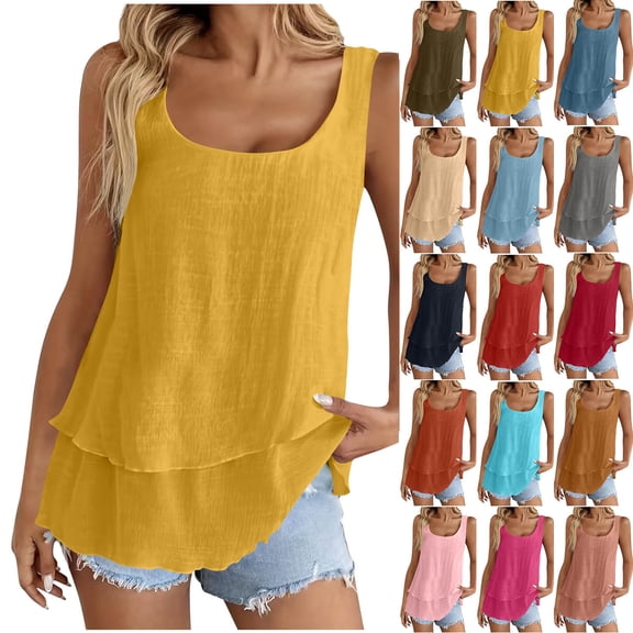 Sawvnm Womens Sleeveless Tank Top Loose Fit Summer Blouse Casual Scoop Neck Flowy Layered Shirt Lightweight Breathable Solid Color Tunic Top for Daily Wear Vacation Beach