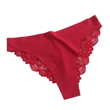 Sawvnm Womens Solid Color Thong Lace Ice Silk Underwear Low Waist Underwear Christmas Clearance