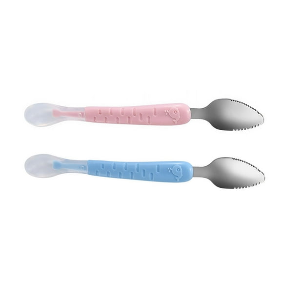 Sawx 2 Pcs Serrated Spoon Double-headed Fruit Puree Scoop Scraper Silica Gel Stainless Steel Toddler Child