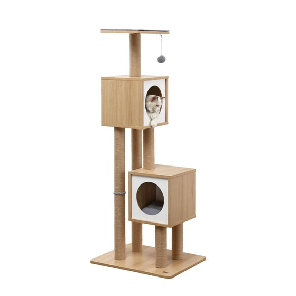 THE LICKER STORE Sawyer 56" 3-Tier Minimalist Jute Cat Tree Condo with Scratching posts, and Fuzzy Toy, Brown/White, CTR1011A