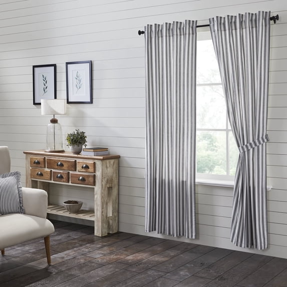VHC Brands, Sawyer Mill Ticking Stripe Panel, Black, 84x40, Set of 2