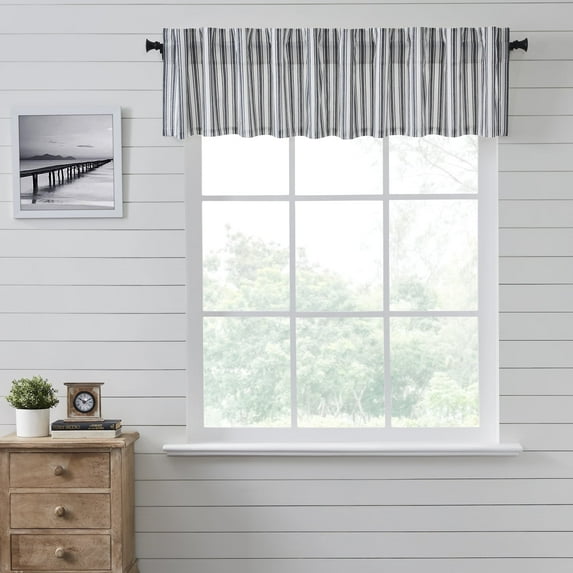 VHC Brands, Sawyer Mill Ticking Stripe Valance, Black, 16x90