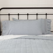VHC Brands Sawyer Mill Ticking Striped Cotton Farmhouse King Bedding Accessory, Pillowcase Set 21x40, Blue Denim
