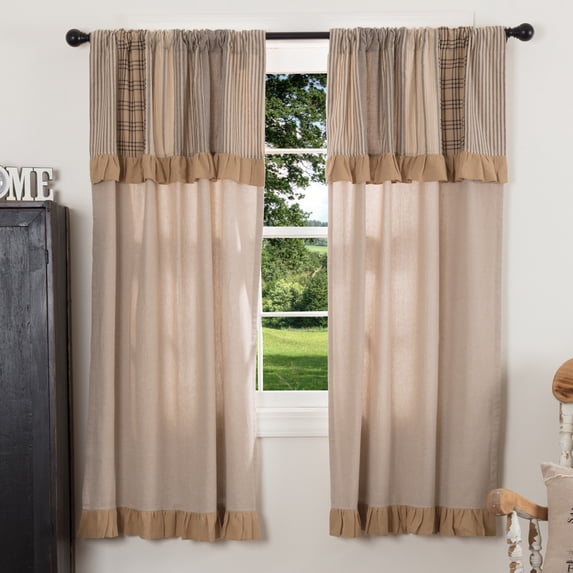 VHC Brands Sawyer Mill Curtain, Panel 63x36, Charcoal Khaki Tan