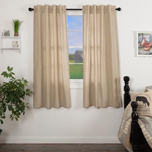 Sawyer Mill Charcoal Curtain Panel Set Lined 63 Inch Long Drapes Farmhouse Country Stripes Cotton for Living Room$$Home Decor, Kitchen, & Other