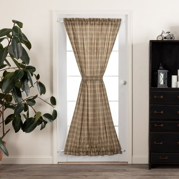 VHC Brands Sawyer Mill Plaid Cotton Farmhouse Curtains Rod Pocket Tie Back(s) Door Panel 72 Inches Length, Charcoal Black