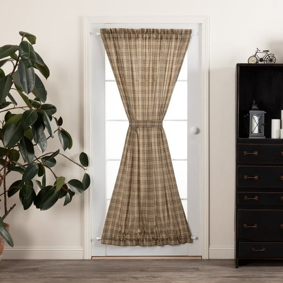 VHC Brands Sawyer Mill Plaid Cotton Farmhouse Curtains Rod Pocket Tie Back(s) Door Panel 72 Inches Length, Charcoal Black