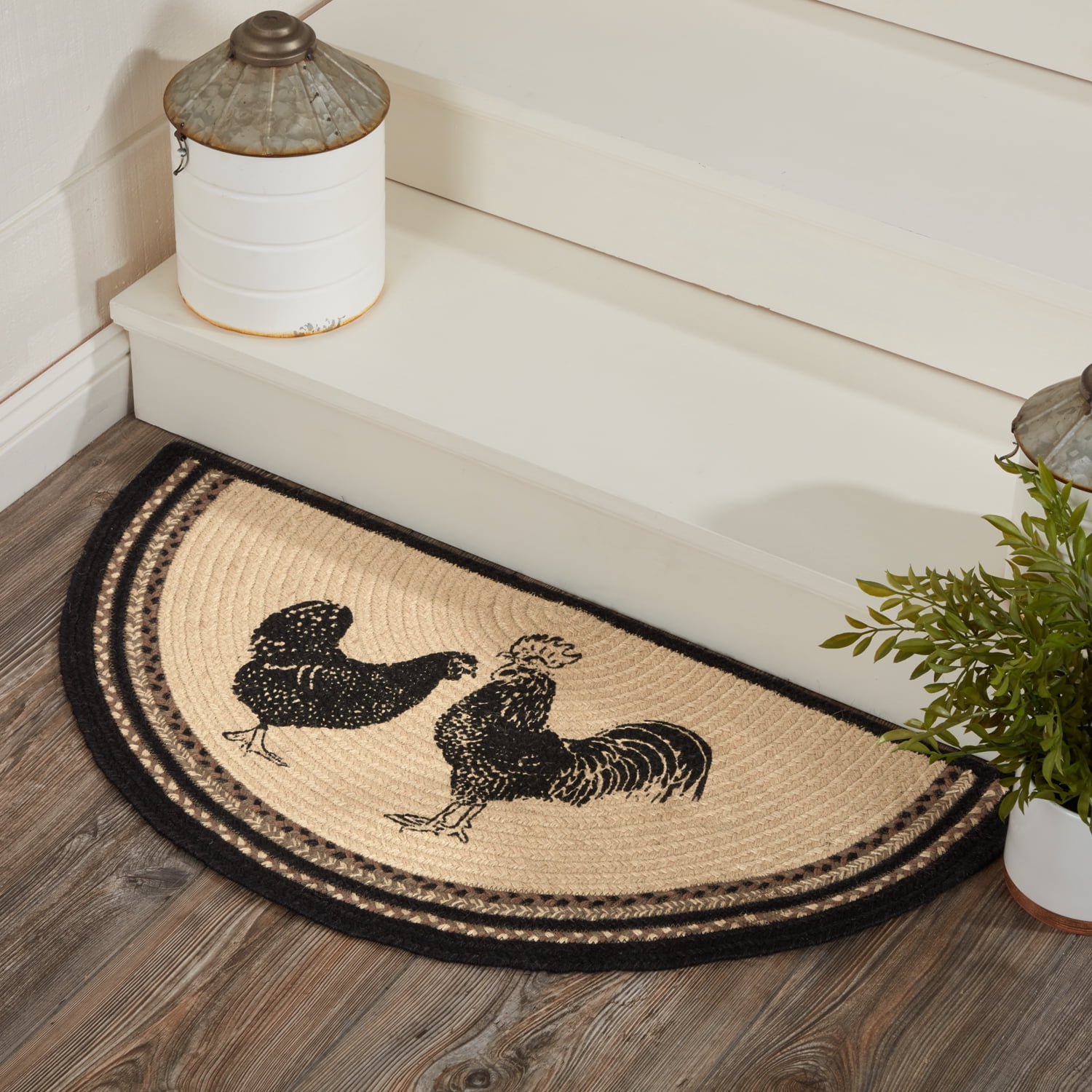 Chicken Tools Rug Sawyer Mill Charcoal Poultry Jute Rug Half Circle w/ Pad 16.5x33 ...