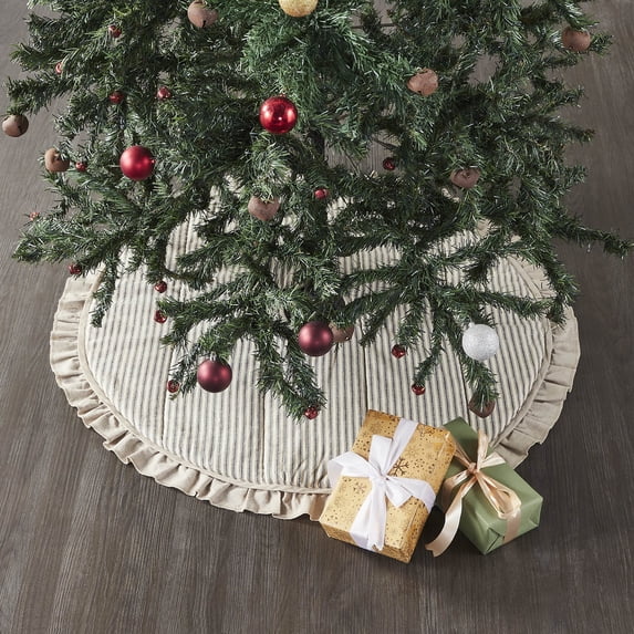 VHC Brands Sawyer Mill Charcoal Ticking Stripe Tree Skirt 36