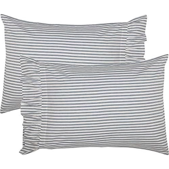 Sawyer Mill Ticking Striped Cotton Farmhouse Standard Bedding Accessory, Pillowcase Set 21x30, Blue Denim