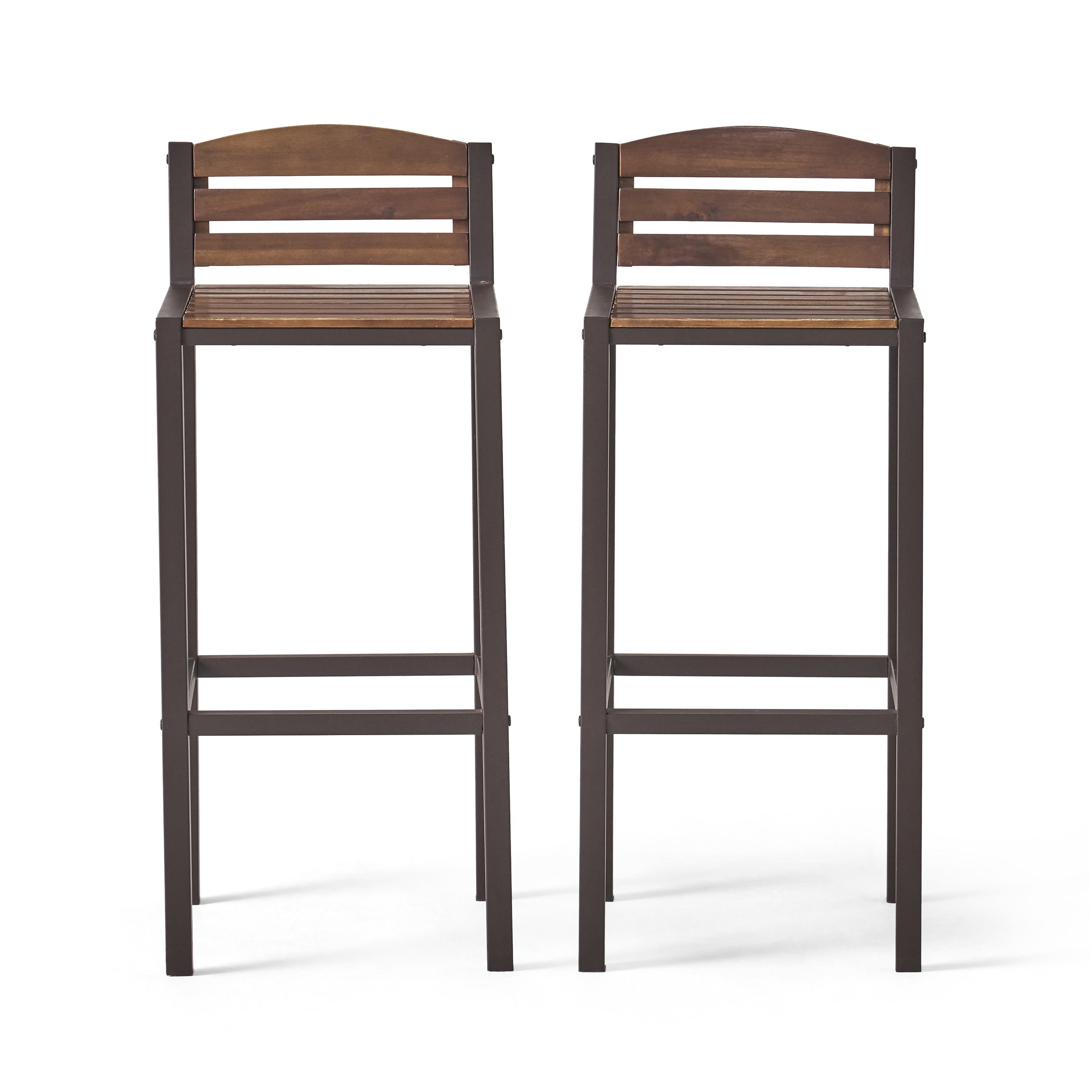 Sawyer Dark Brown Acacia Wood and Iron Bar Stools, Set of 2
