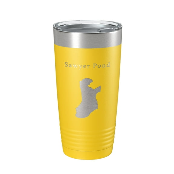 Sawyer Pond Tumbler Lake Map Travel Mug Insulated Laser Engraved Coffee Cup Maine 20 oz Yellow