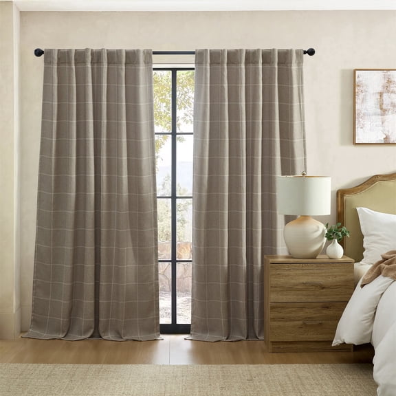 Elrene Home Fashions Sawyer Windowpane Plaid Blackout Window Curtain, Taupe, 52" x 95"