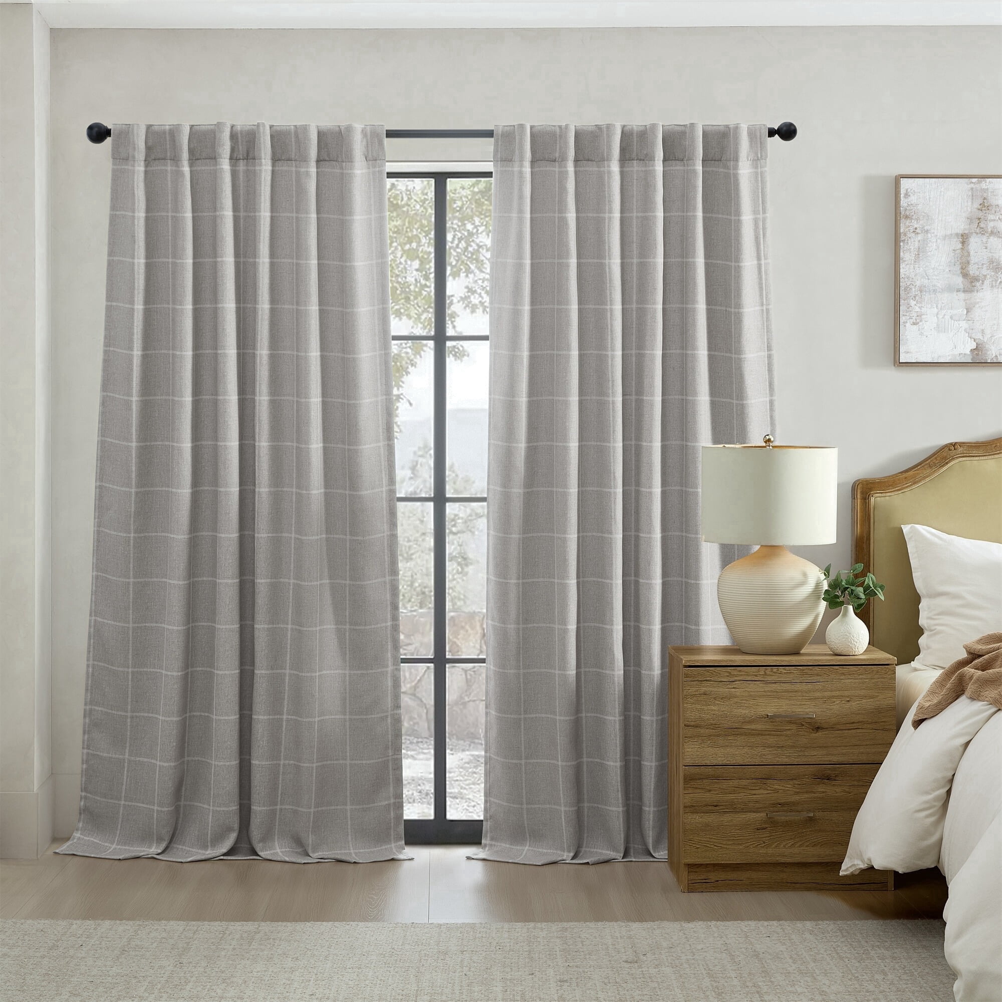 Elrene Home Fashions Sawyer Windowpane Plaid Blackout Window Curtain, Gray, 52" x 95"