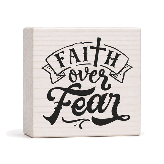 Sawyer's Mill Faith Over Fear Cross Banner 4x4 Wood Block Sign