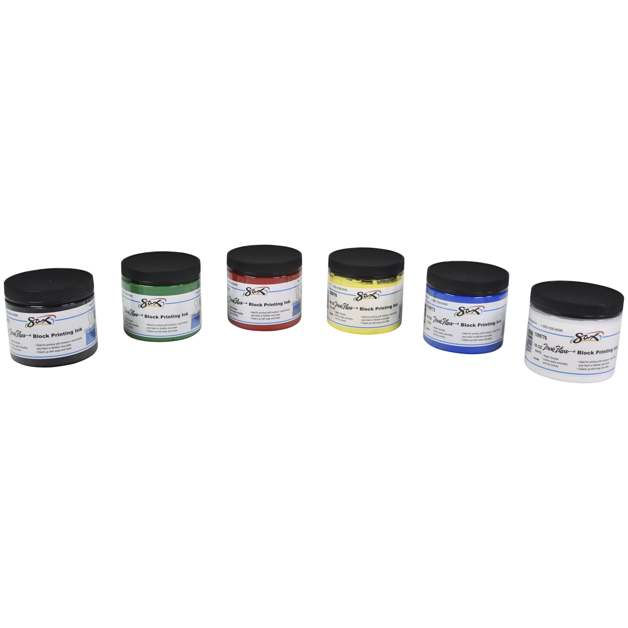 Sax Water Soluble Block Printing Ink, Pint Jars, Assorted Colors, Set ...