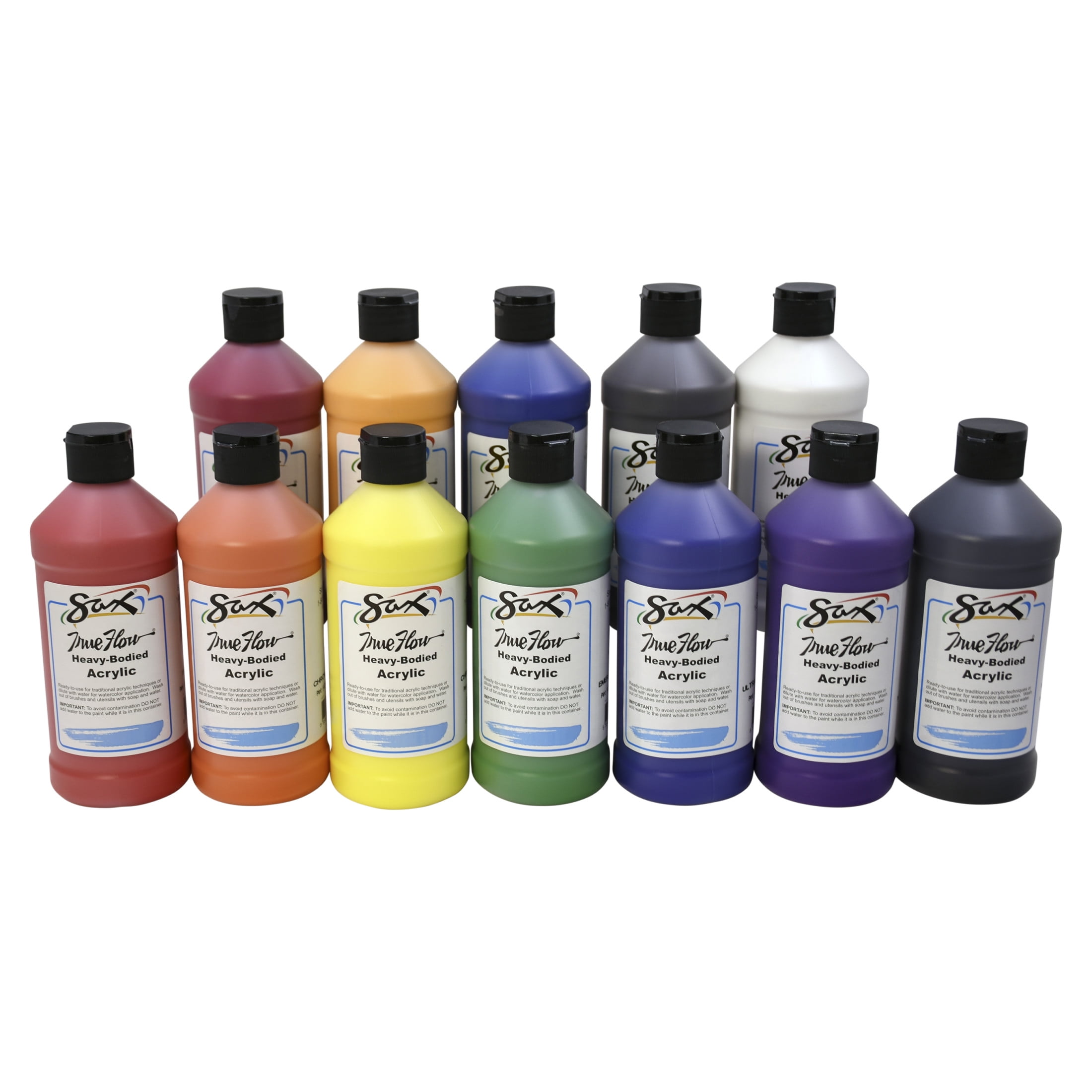 Sax Heavy Body Acrylic Paint, 1 Pint Bottles, Assorted Colors, Set of 12