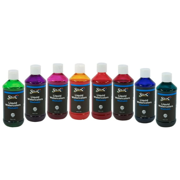 Sax Liquid Washable Watercolor Paint, 8 Ounces, Assorted Colors, Set of 8