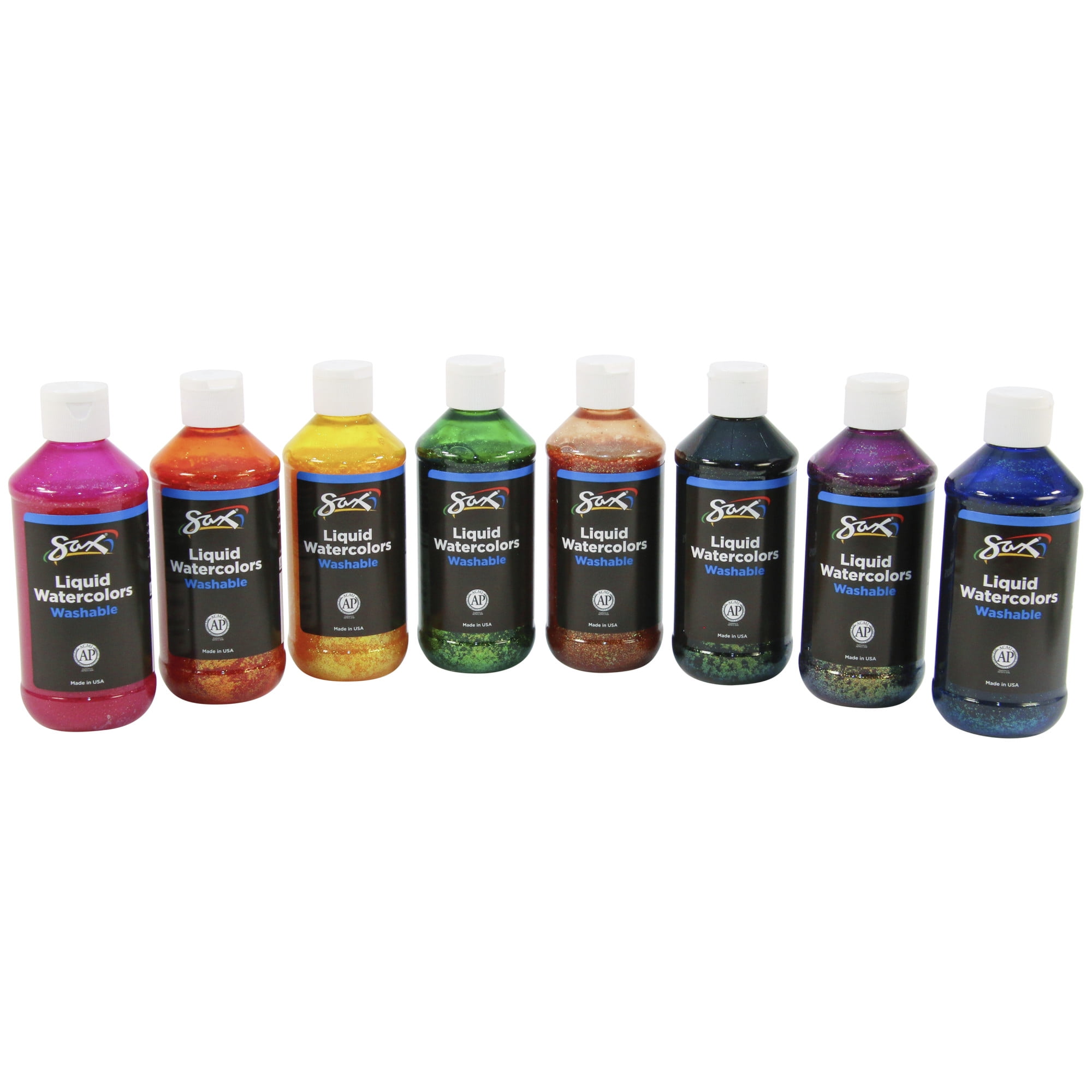 Sax 1567858 8 oz Washable Liquid Watercolor Paint, Assorted Colors - Set of 8