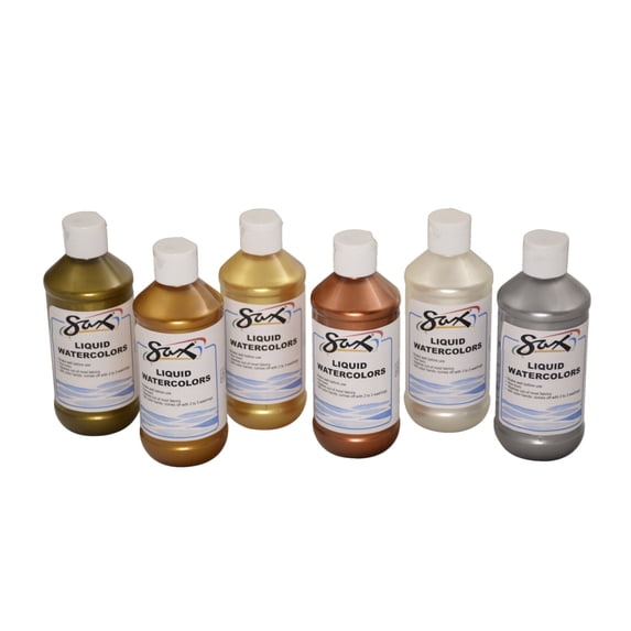 SAX 1567857 8 oz Washable Liquid Watercolor Paint, Assorted Metallics - Set of 6