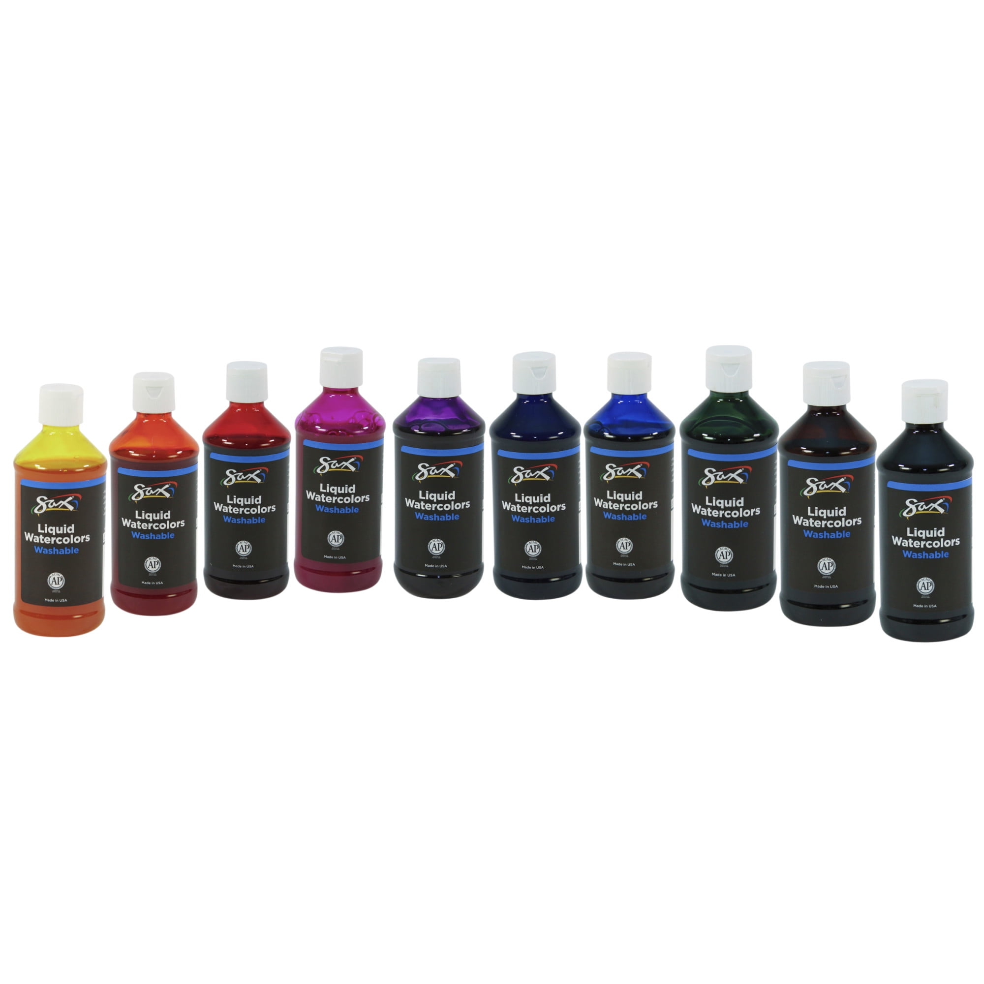 Sax 1567861 8 oz Washable Liquid Watercolor Paint Assorted Colors - Set of 10