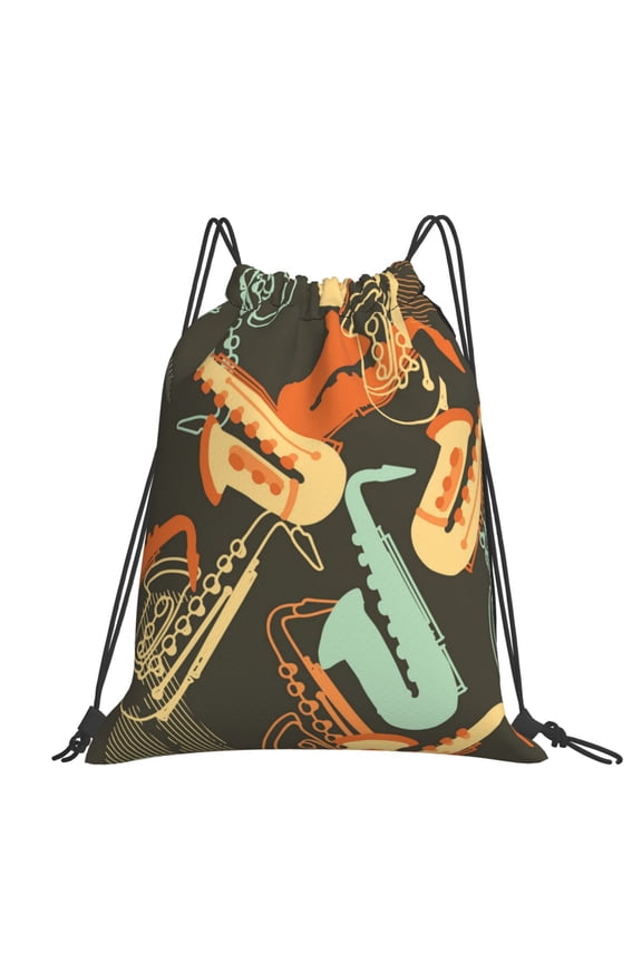 Sax Musical Party Art Retro Large Drawstring Backpack Casual Cinch Sack Bag Backpack for Sports Hiking Travel Gym