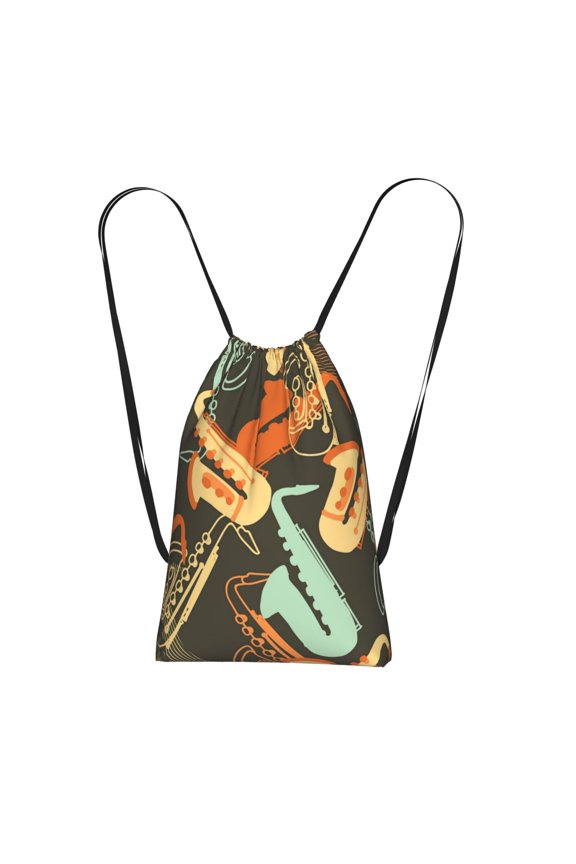 Sax Musical Party Art Retro Packable Drawstring Backpack, Lightweight Foldable Cinch Storage Bag for Gym Travel Shopping