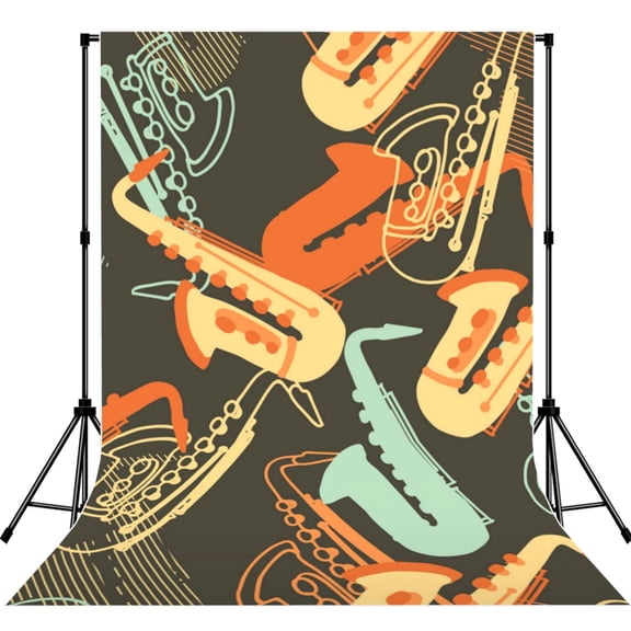 Sax Musical Party Art Retro Photography Backdrop 5x7Ft Background for Photo Studio Video Recording Birthday Party Wedding Home Decor