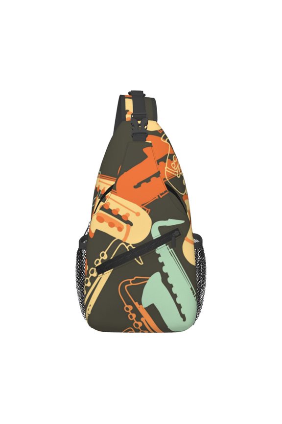 Sax Musical Party Art Retro Sling Backpack Shoulder Chest Crossbody Bag Causal Travel Hiking Daypack