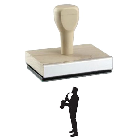 Sax Player Man Rubber Stamp, 1 X 2" Wood Stamp