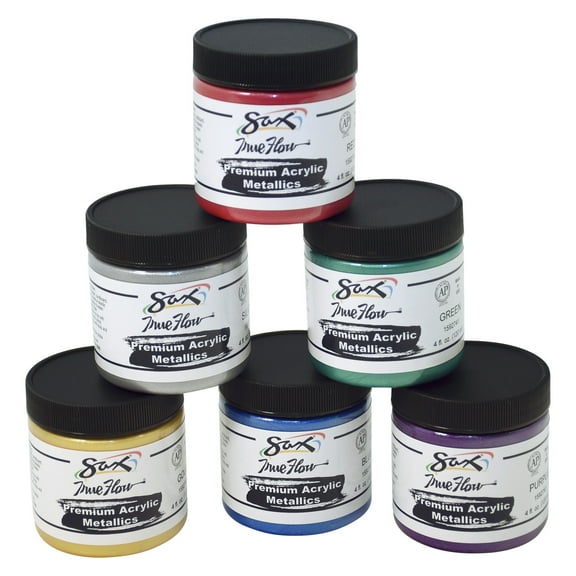Sax Premium Heavy-Bodied Acrylic Paint, 4 Ounce Jars, Assorted Metallic Colors, Set of 6