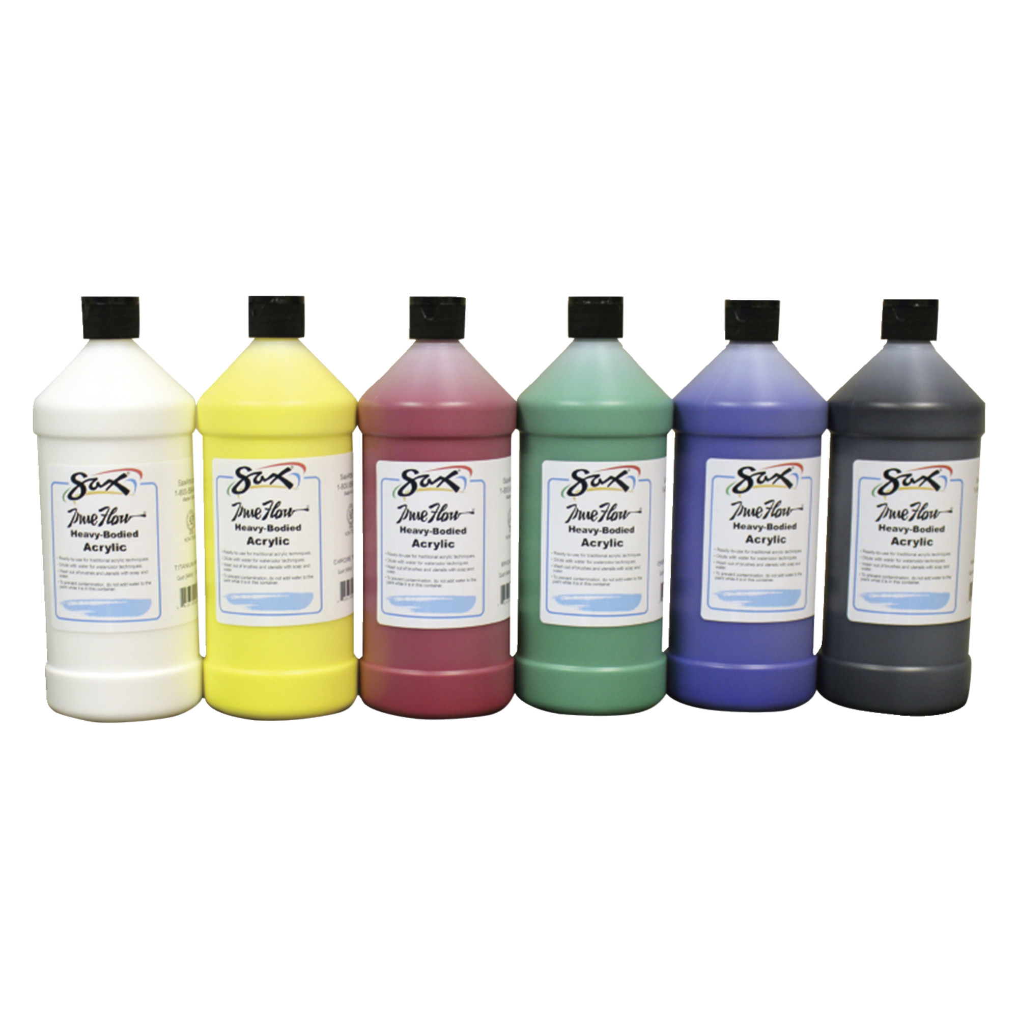 Sax True Flow Heavy Body Acrylic Paint, Assorted Colors, Quarts, Set of 6