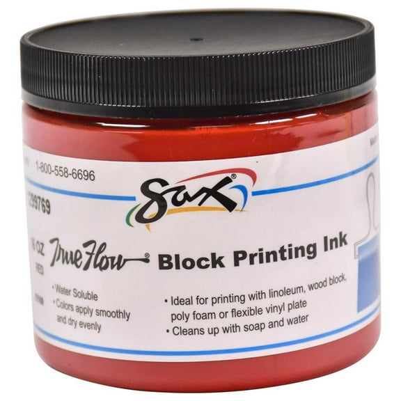 Sax True Flow Water Soluble Block Printing Ink, 1 Pint Jar, Primary Red