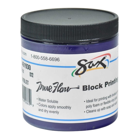 Sax True Flow Non-Toxic Water Soluble Block Printing Ink, 8 oz Jar, Violet